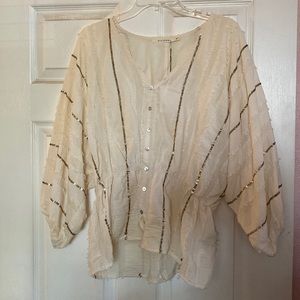 BRAND NEW / NEVER WORN - Cream Blouse with Gold and Black Speckled Sequins